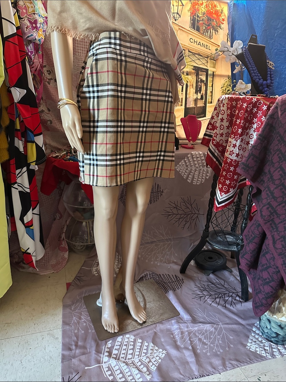 Classic Plaid Beige Mini Skirt